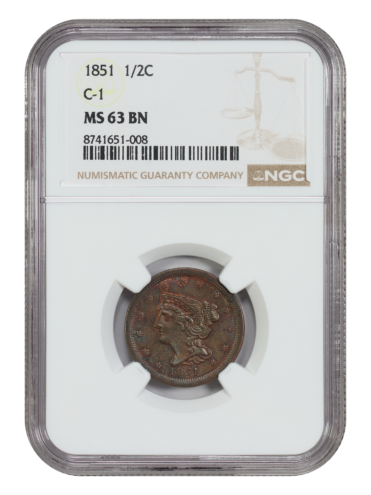 1851 1/2C NGC MS63BN (Cohen-1)