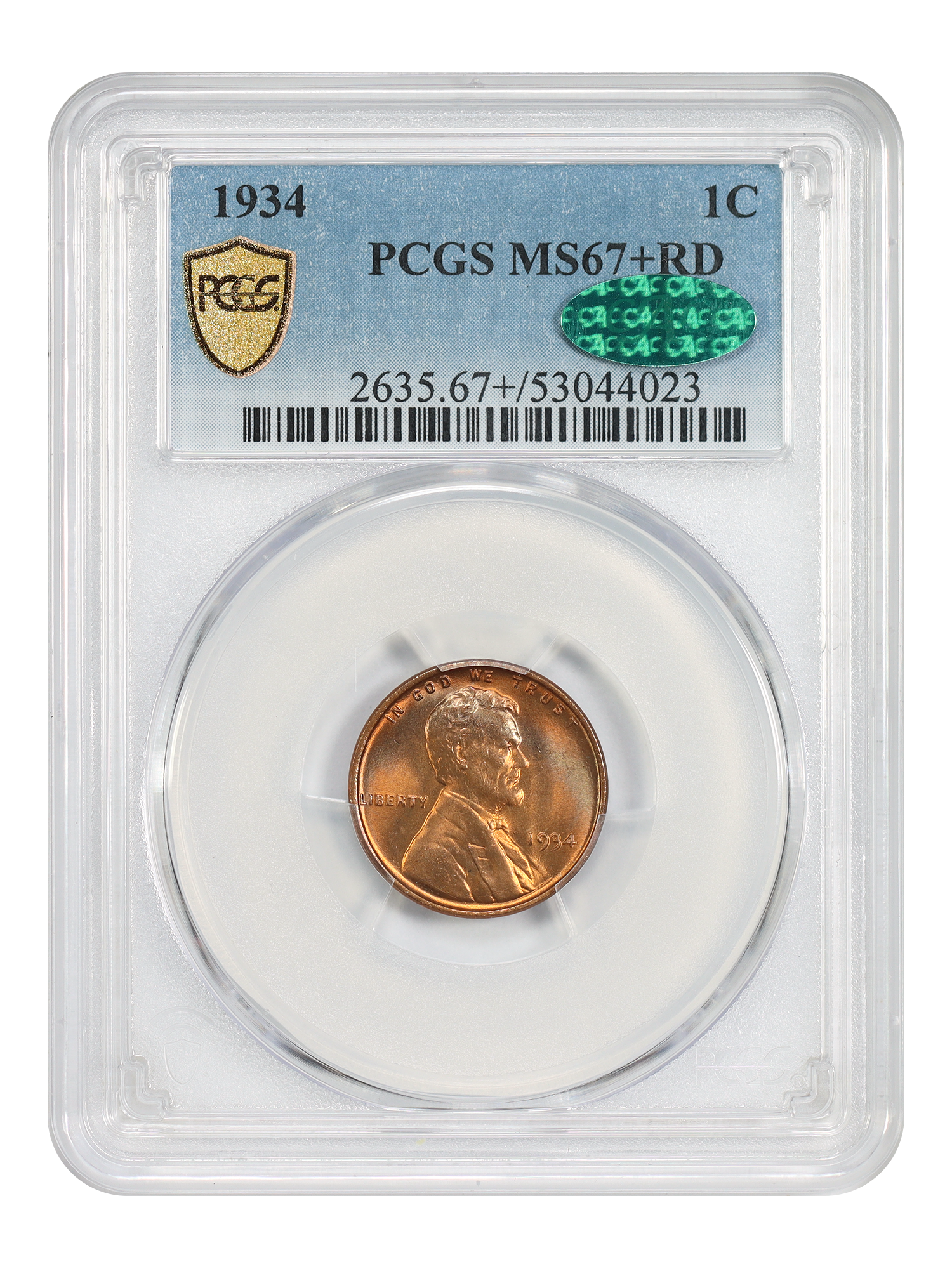 1934 1C PCGS/CAC MS67+RD