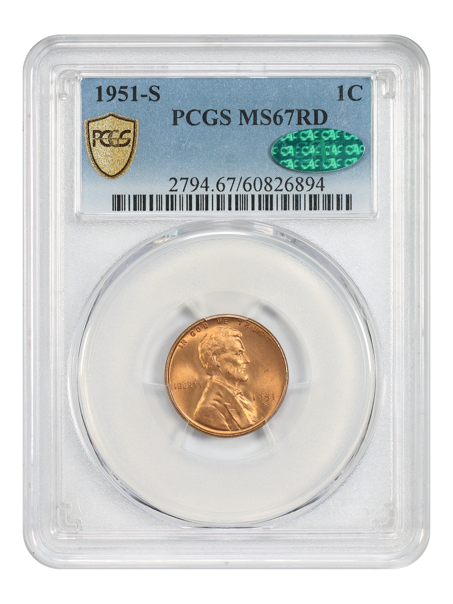 1951-S 1C PCGS/CAC MS67RD