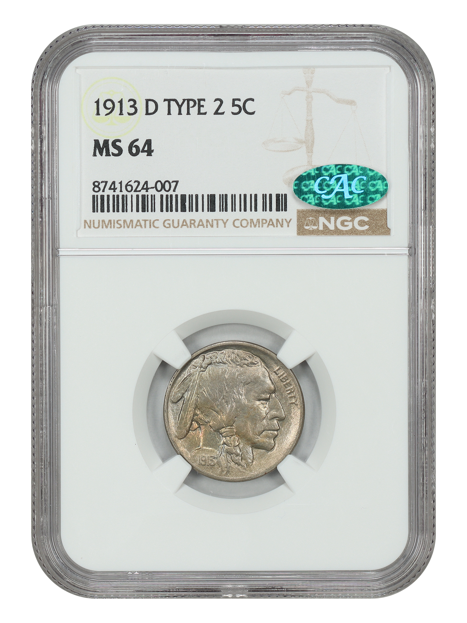 1913-D 5C NGC/CAC MS64 (Type 2)