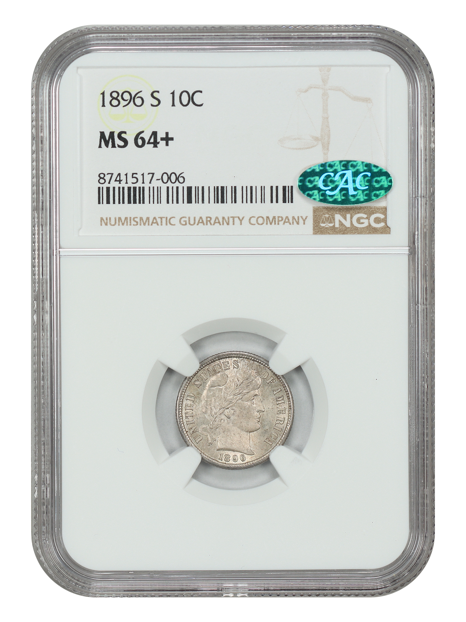 1896-S 10C NGC/CAC MS64+