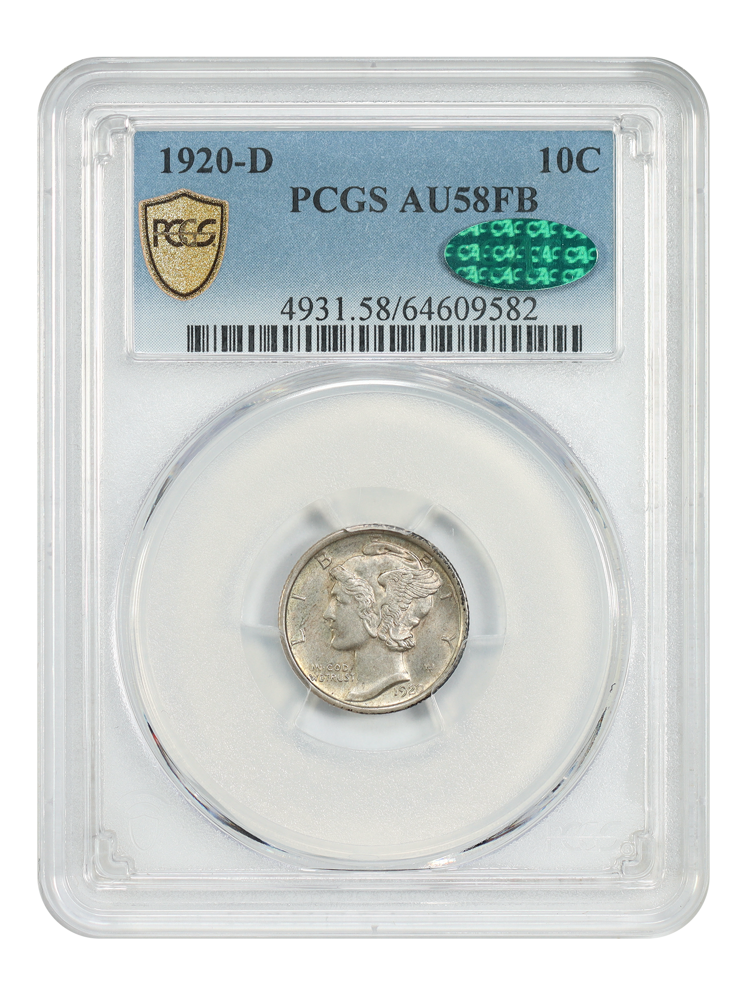 1920-D 10C PCGS/CAC AU58FB