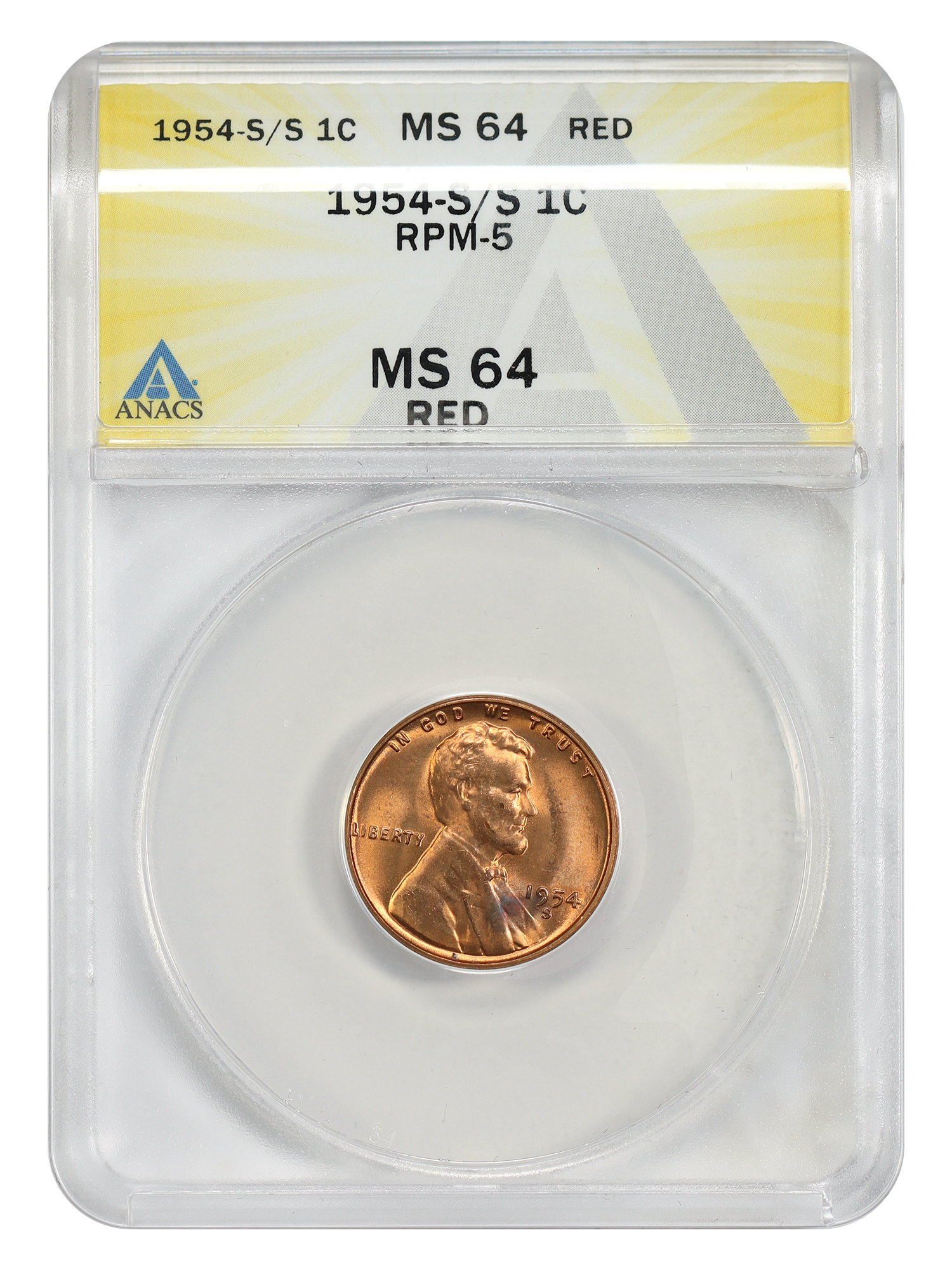1954-S/S 1C ANACS MS64RD (RPM-5)