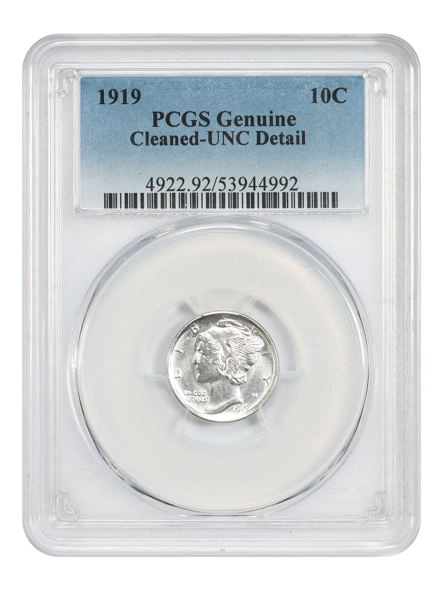 1919 10C PCGS UNC Details (Cleaned)