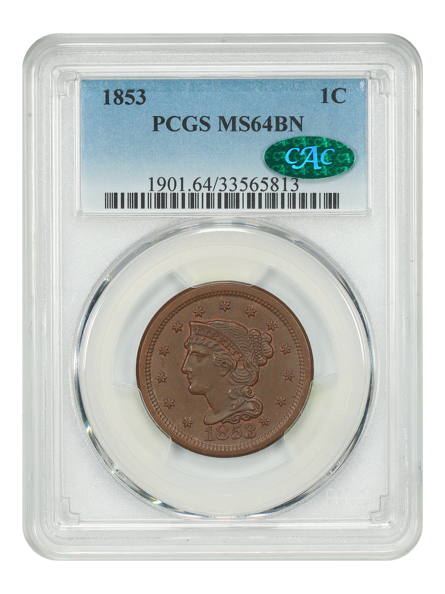1853 1C PCGS/CAC MS64BN