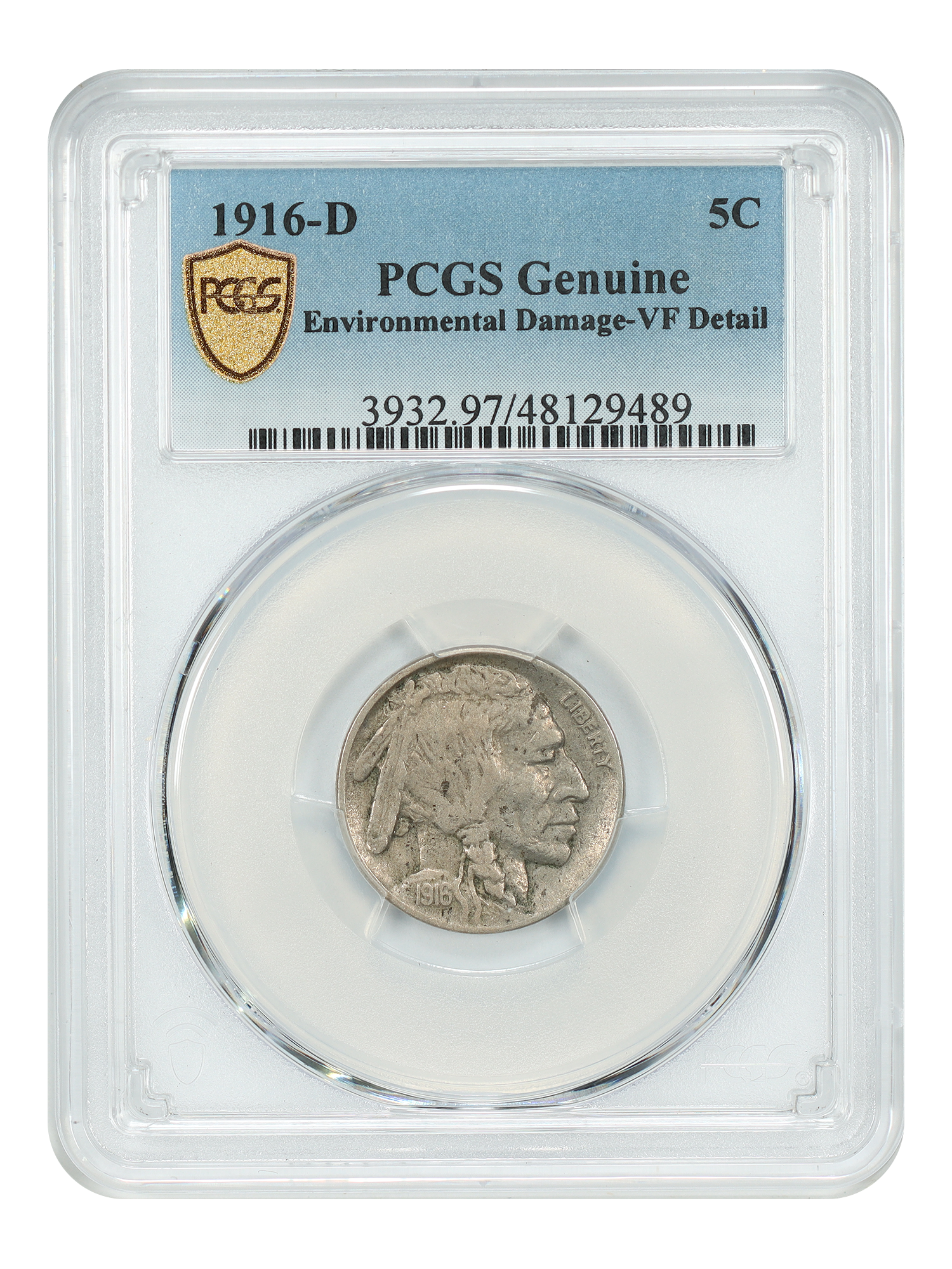 1916-D 5C PCGS VF Details (Environmental Damage)