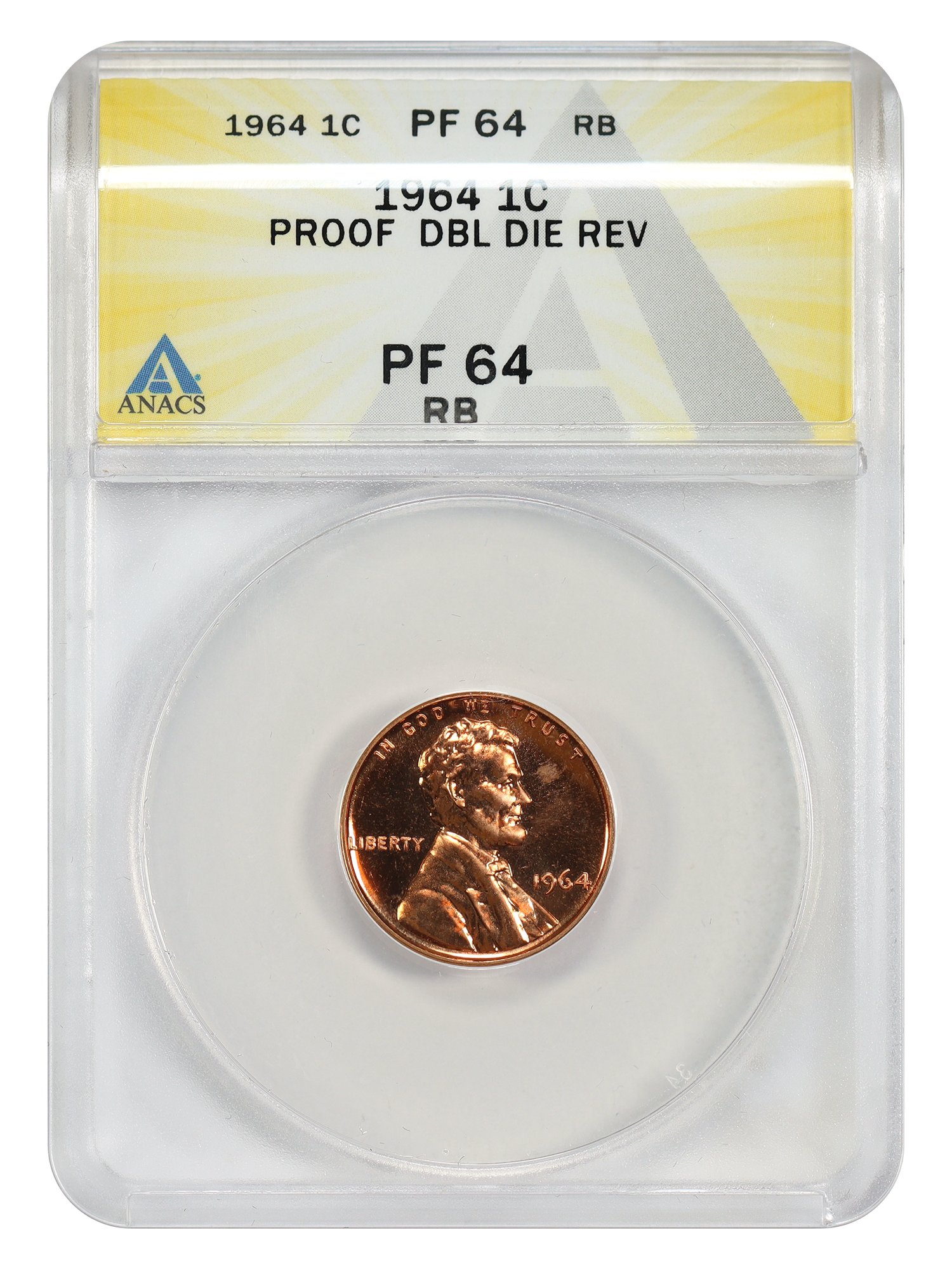 1964 1C ANACS PR64RB (Doubled Die Reverse)