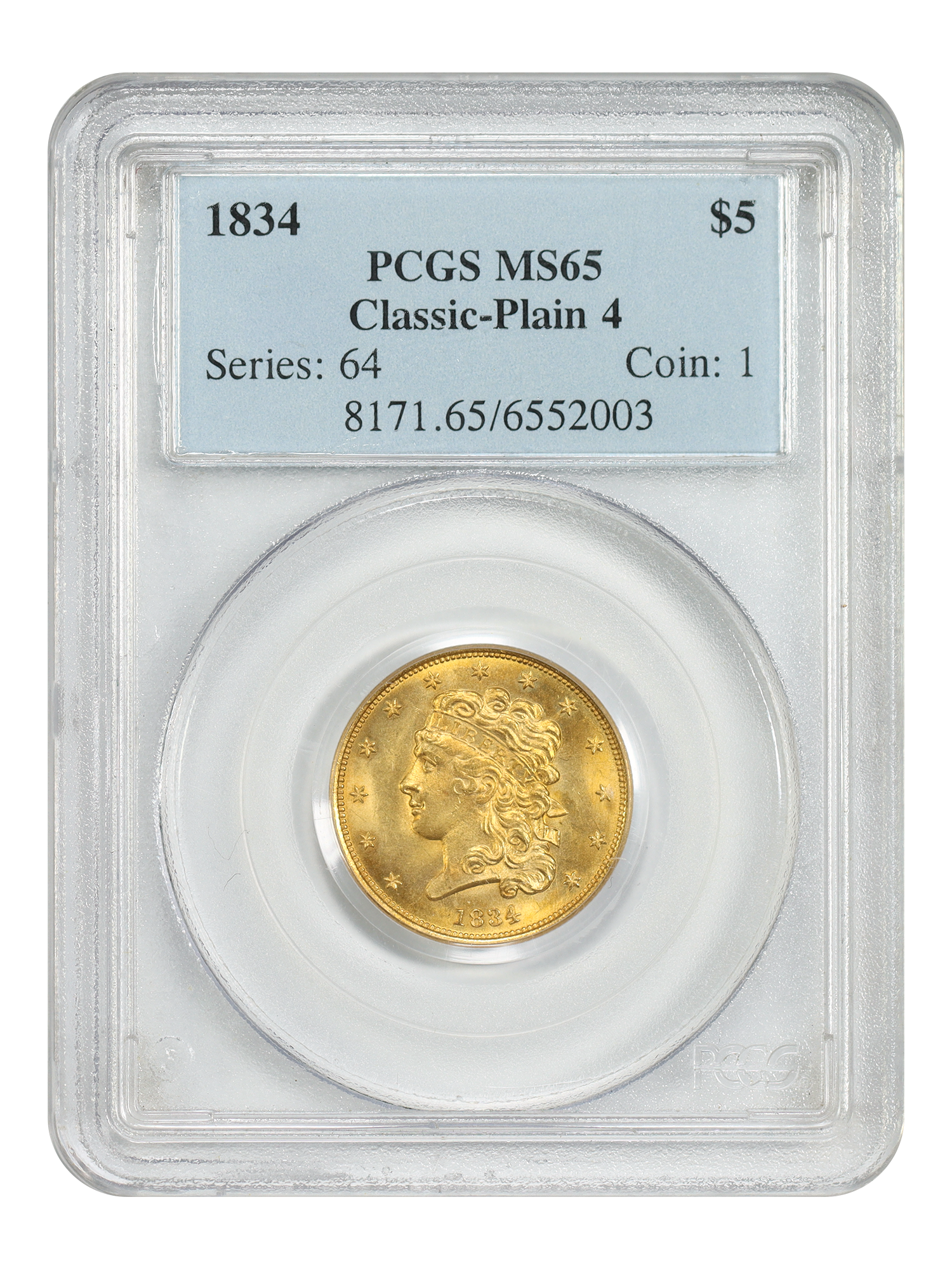 1834 $5 Classic PCGS MS65