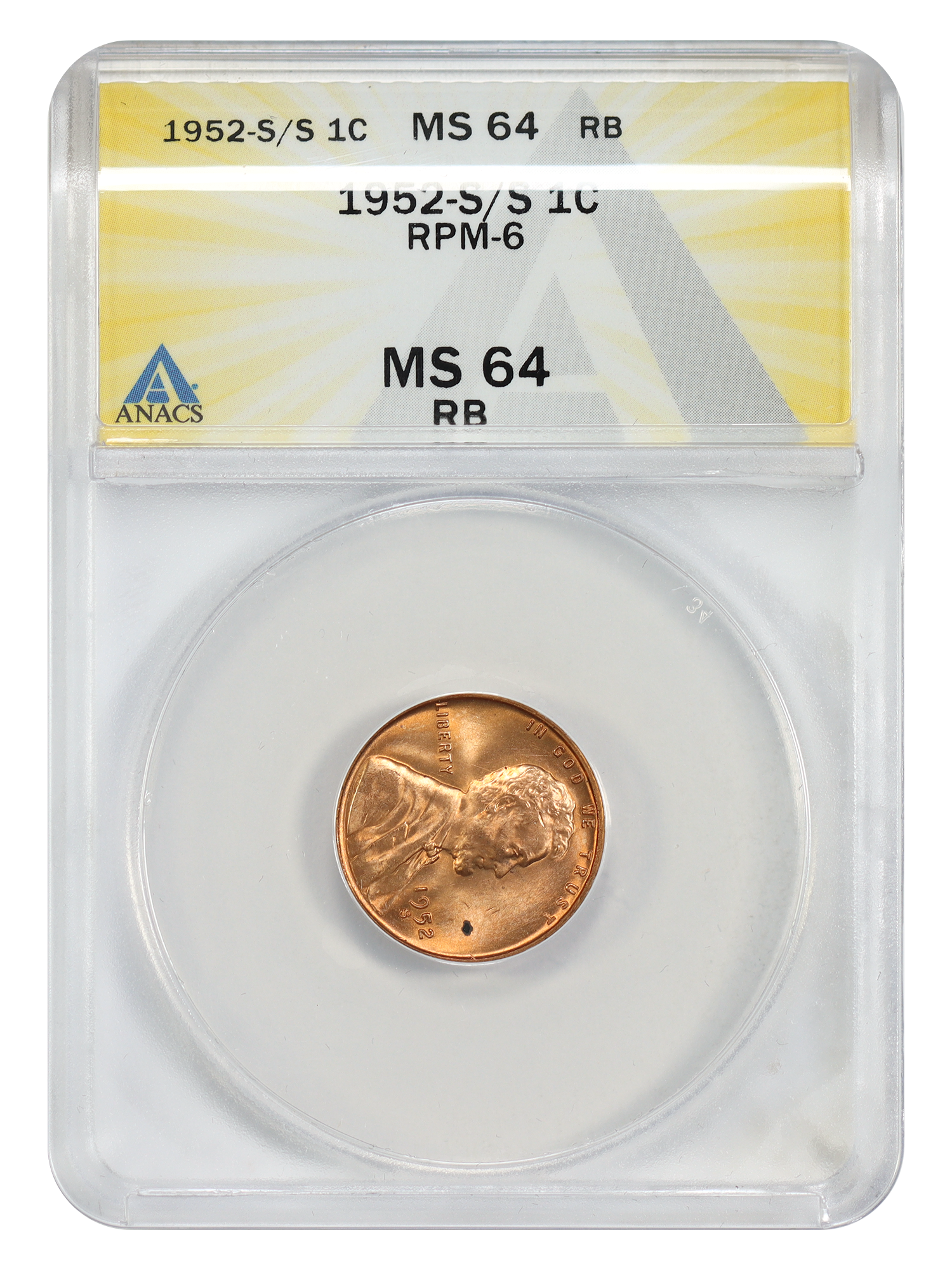1952-S/S 1C ANACS MS64RB (RPM-6)