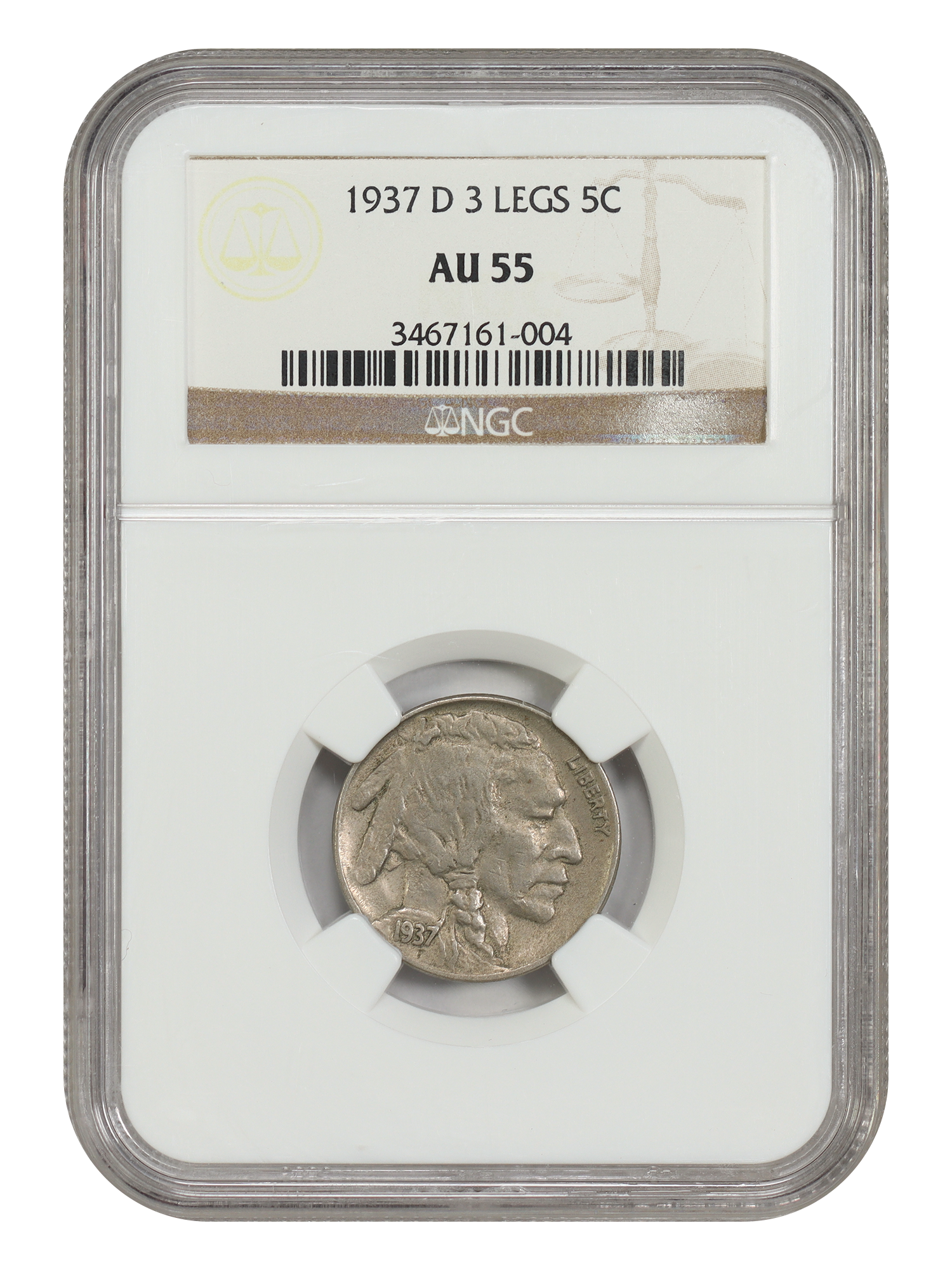1937-D 5C NGC AU55 (3 Legs)