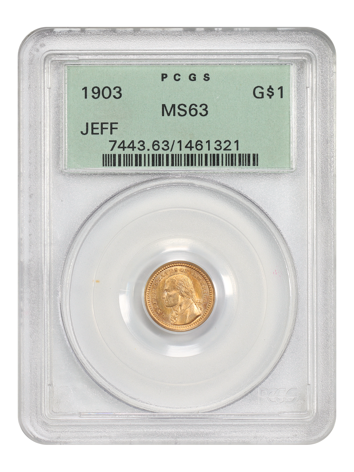 1903 G$1 LA Purchase - Jefferson PCGS MS63 (OGH)