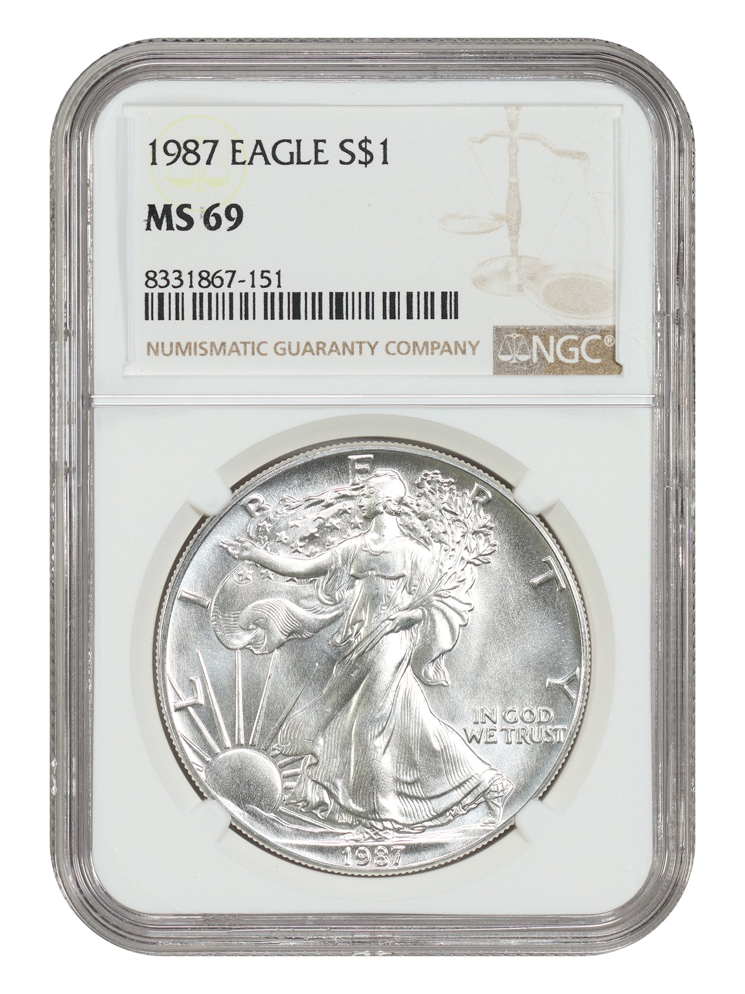1987 $1 Silver Eagle NGC MS69