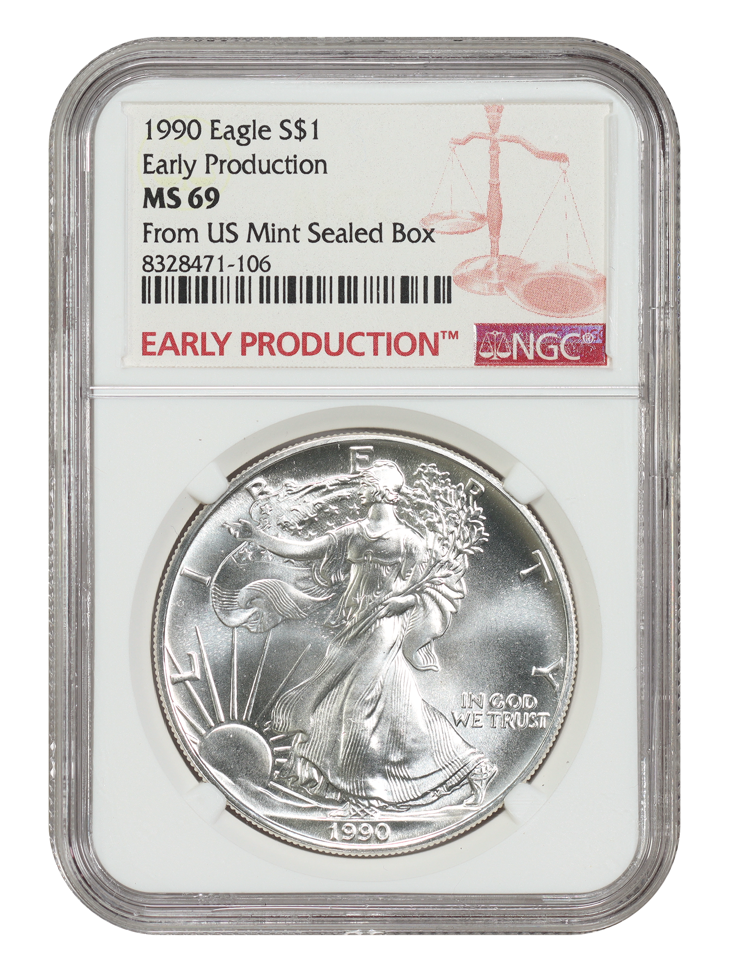 1990 $1 Silver Eagle NGC MS69 (Early Production)
