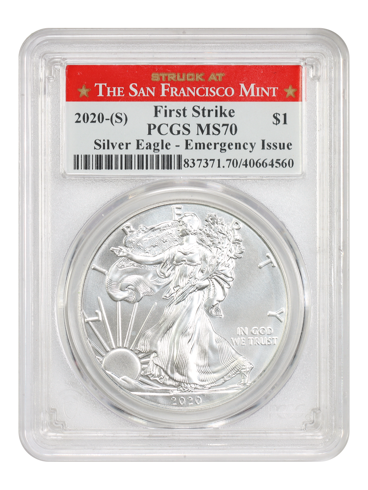 2020-(S) $1 Silver Eagle PCGS MS70 (Emergency Issue, First Strike)