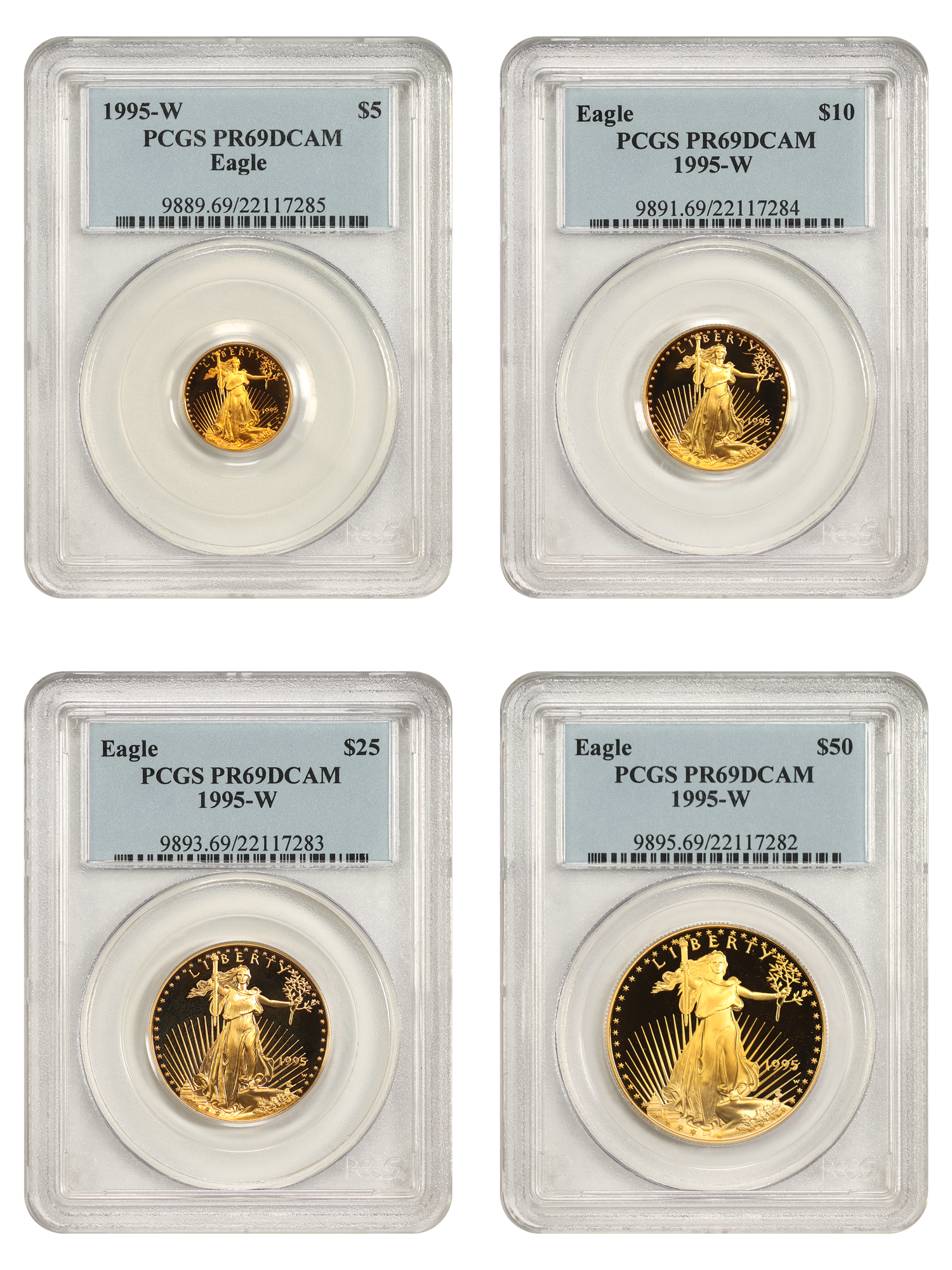 1995-W $5-$50 Gold Eagle Set PCGS PR69DCAM (4 Coins)